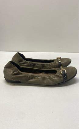 AGL Olive Green Metallic Leather Scrunch Ballet Flats Shoes Size 37