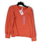 NWT Womens Orange Round Neck Puff Sleeve Raw Hem Pullover Sweatshirt Size S image number 1