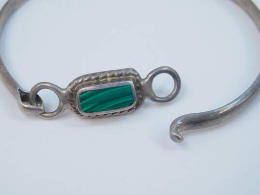 Taxco Sterling Silver Malachite Etched Bangle Bracelets 42.6g image number 3