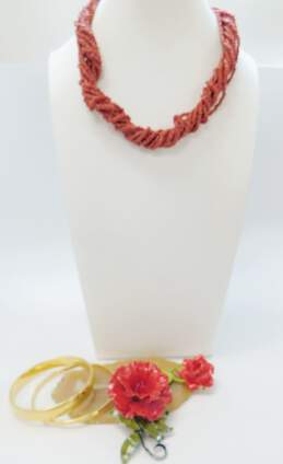 Vintage Monet & Trifari Bracelets w/ Red Mod Flower Jewelry 150.4g