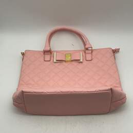 Betsey Johnson Womens Pink Gold Leather Zipper Double Top Handle Handbag