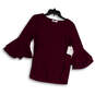 NWT Womens Red 3/4 Bell Sleeve Round Neck Pullover Blouse Top Size S/P image number 1