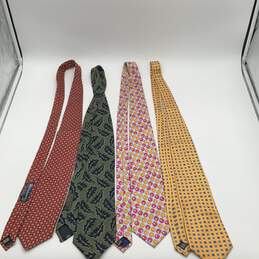 Lot Of 4 Assorted Brand Mens Multicolor Adjustable Keeper Loop Pointed Necktie