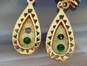 Romantic 14k Yellow Gold & White Gold Filigree Green CZ Drop Earrings 2.9g image number 5