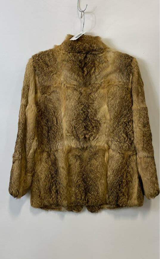 Paris Tower Womens Brown Faux Fur Long Sleeve Collared Coat Size 38 image number 2