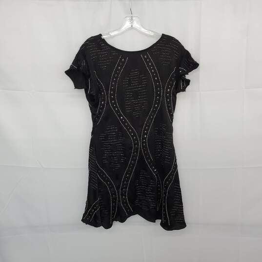 Free People Black Beaded Short Sleeve Lined Mini Dress WM Size XS NWT image number 1