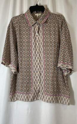 NWT Max Studio Womens Multicolor Geometric Short Sleeve Button Up Shirt Size L
