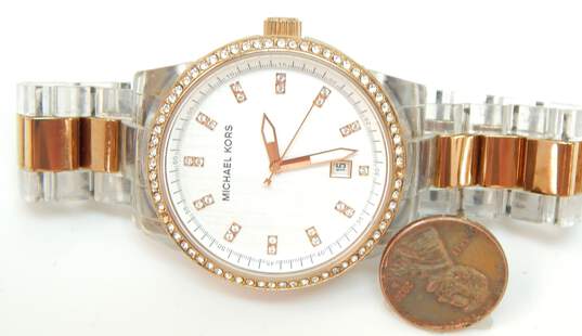 Michael Kors & Fossil Rhinestone Mixed Tones Stainless Steel Watch Lot 409.1g image number 7