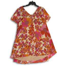 NWT Trina Turk Womens Orange Pink Floral V-Neck Short Sleeve Mini Dress Size L alternative image