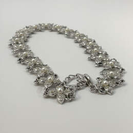 Designer Swarovski Floral Faux Pearl Rhinestone Choker Chain Necklace alternative image