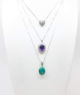 925 Amethyst Diamond Accent Malachite Green & Clear CZ Necklaces 20.8g