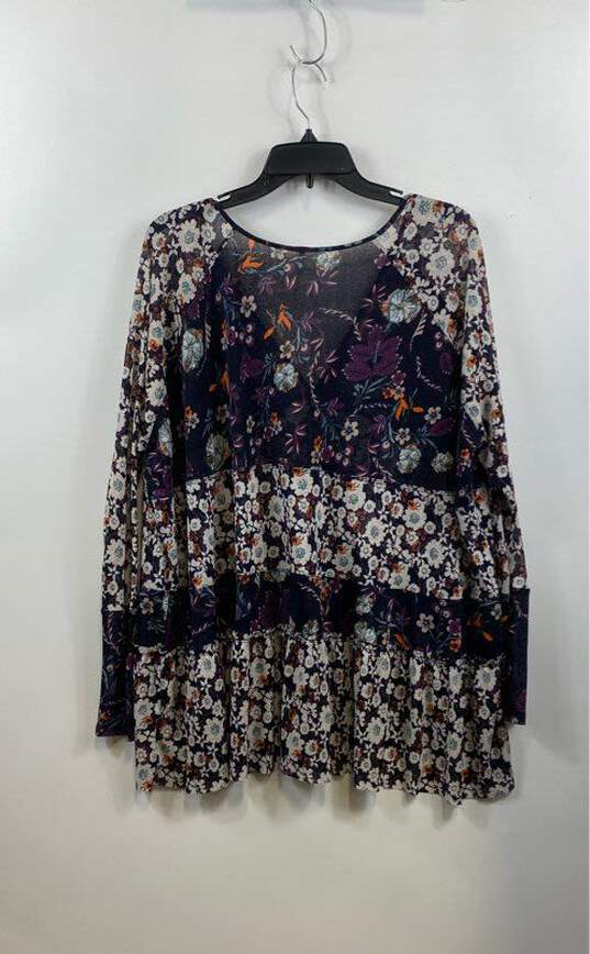 Free People Womens Black Floral Long Sleeves V-Neck Tunic Top Size M image number 2