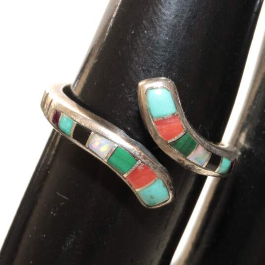 Artisan FL Signed Sterling Silver Multi-Stone Inlay Ring Size 6.50 image number 3