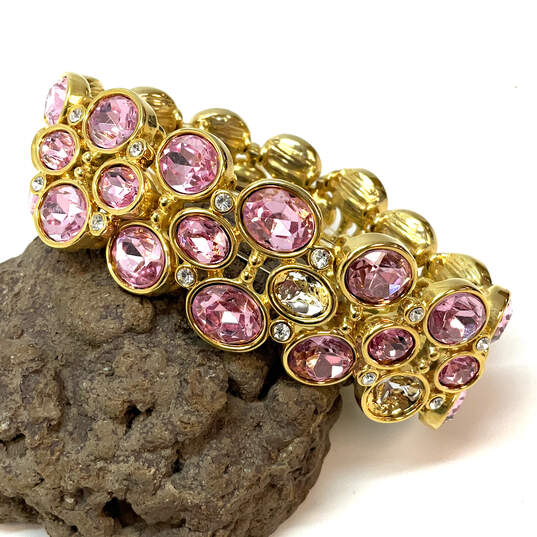 Designer Joan Rivers Gold-Tone Citrine Stone Stretchable Bangle Bracelet image number 1