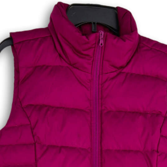 Womens Purple Sleeveless Mock Neck Full-Zip Puffer Vest Size M/T image number 3