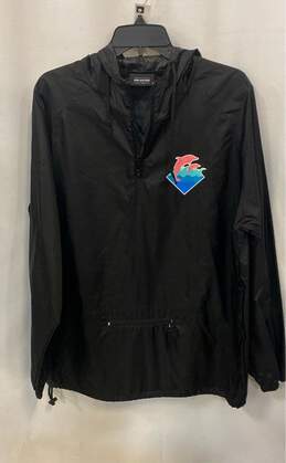 NWT Pink Dolphin Tillys Unisex Black Long Sleeve Hooded Windbreaker Jacket Sz XL