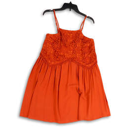 NWT Womens Orange Pleated Lace Spaghetti Strap Pullover Mini Dress Size XL alternative image