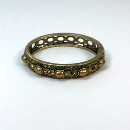 Designer Heidi Daus Gold-Tone Multicolor Sparkle Stone Hinged Bangle Bracelet