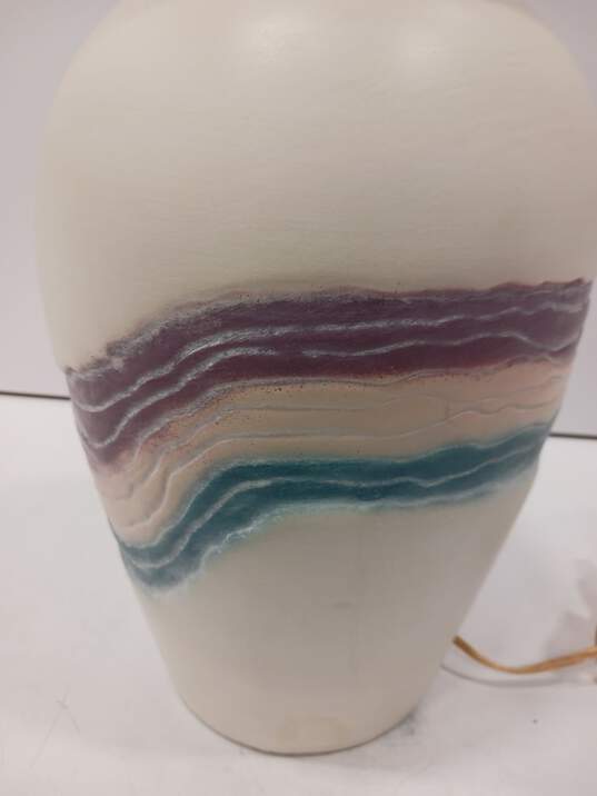 Vintage 1980's Post Modern Striated Pastels Textured Ceramic Lamp image number 2