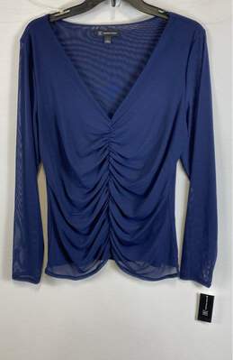NWT INC International Concepts Womens Blue Ruched V-Neck Blouse Top Size L
