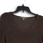 Womens Brown Knitted Long Sleeve V-Neck Pullover Sweater Size XL image number 3