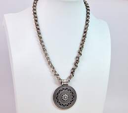 Doug Paulus 925 Bali Style Squiggles Disc Pendant Chunky Rolo Chain Necklace alternative image