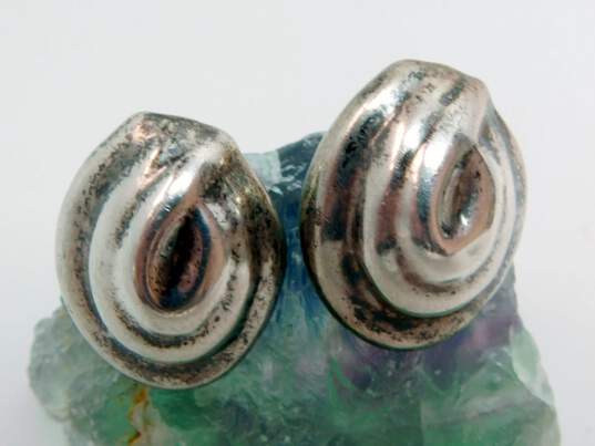 Taxco Mexico 925 Modernist Puffed Swirl Oval Drop Post Earrings & Engraved Initials Rectangle Pill Box 23.8g image number 3
