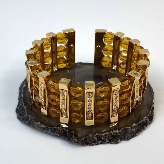 Designer Joan Rivers Gold-Tone Yellow Simulated Topaz Stone Cuff Bracelet image number 1