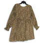 NWT Womens Tan Gray Leopard Print V-Neck Balloon Sleeve A-Line Dress Size S image number 2