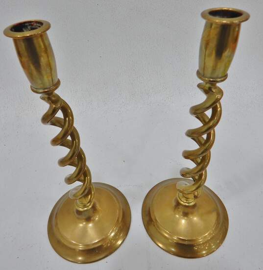 Vintage Pair of Brass Barley Twist Candlestick Holders