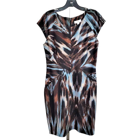 Buy the Calvin Klein NWT Cap Sleeve Sheath Dress Color Block Gray  Multi-Color Abstract Animal Print All Over Print Women's Size 10