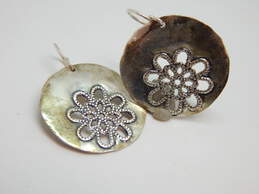 HOB Mexico & Israel 925 Cut Out Flower Disc & Spiral Hammered Drop Earrings & Swirl Dome Ring 21g