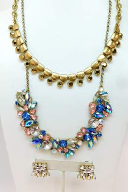 J Crew Colorful Rhinestone Gold Tone Necklaces & Post Earrings 114.4g