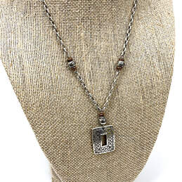 Designer Brighton Silver-Tone Open Rectangle Pendant Necklace With Box