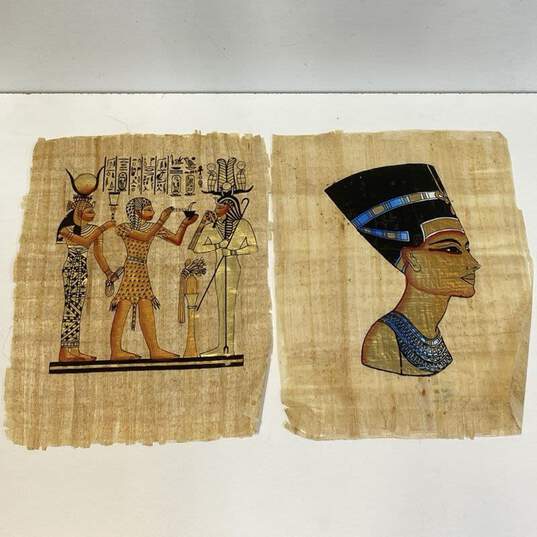 Lot of 2 Egyptian Screen Print on Papyrus Paper Print image number 1