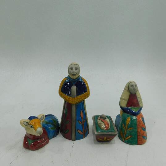 South African Raku Pottery Signed 4pc. Nativity Scene Joseph Mary Baby Jesus Cow image number 1