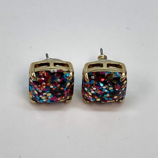 Designer Kate Spade Gold-Tone Glitter Square Fashionable Stud Earrings image number 3