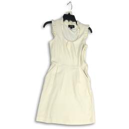 Elle Womens White Chevron Ruffle Sleeve Round Neck A-Line Dress Size 2