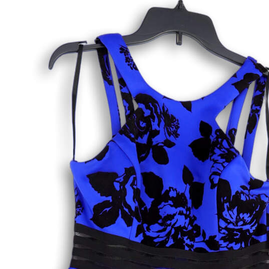 NWT Womens Blue Black Floral Velvet Back Zip Fit & Flare Dress Size 9 image number 3