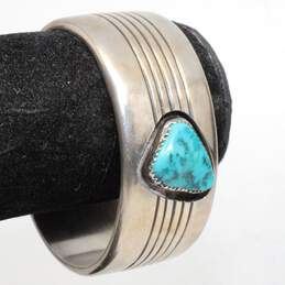 Vintage Anita Whitegoat Sterling Silver Turquoise Accent Cuff Bracelet - 55.3g