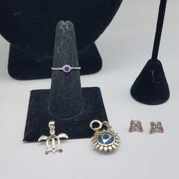Sterling Crystal & Multi Gemstone Necklace Earrings Pendant & Ring 7pcs 15.3g alternative image