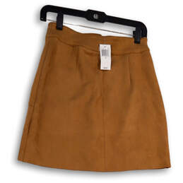 NWT Womens Brown Faux Suede Flat Front Front Zip Pockets Mini Skirt Size S alternative image