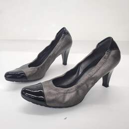 Stuart Weitzman Gunmetal Gray Black Patent Leather Cap Toe Pumps Women's Size 8.5M