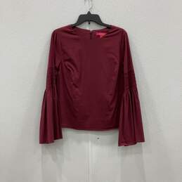 Catherine Malandrino Womens Burgundy Long Bell Sleeve Back Zip Blouse Top Size S