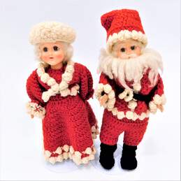 Vintage Santa and Mrs. Claus Dolls w/ Stand