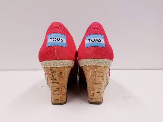 Toms Red Canvas Wedge Sandals US 7 image number 6