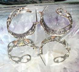 Sterling Silver Hoop Earrings With 12k Multi-Toned Gold Accents alternative image