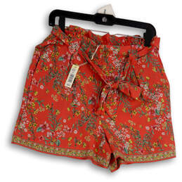NWT Womens Pink Floral Flat Front Slash Pocket Paperbag Shorts Size L