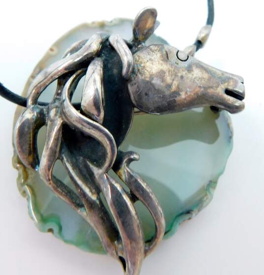 Silpada 925 Horse Abstract Pendant Brooch Black Cord Station Beads Necklace image number 4