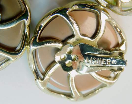 Vintage Lisner Gold Tone Ethereal Bracelet w/Brown & Green Lucite Clip Earrings 92.5g image number 4